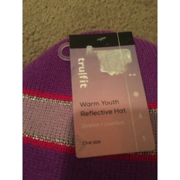 Trufit Kids Girls Purple Striped Beanie Hat Toboggan One Size - Picture 2 of 5